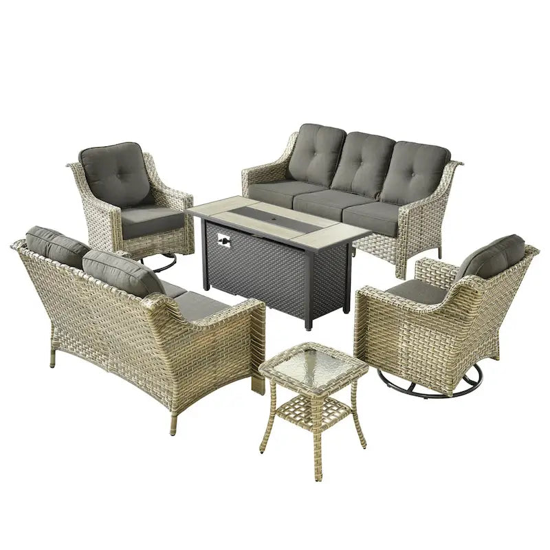 XIZZI 6-piece Patio Wicker Furniture Set with Fire Pit Table