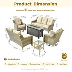 XIZZI 6-piece Patio Wicker Furniture Set with Fire Pit Table
