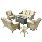 XIZZI 6-piece Patio Wicker Furniture Set with Fire Pit Table
