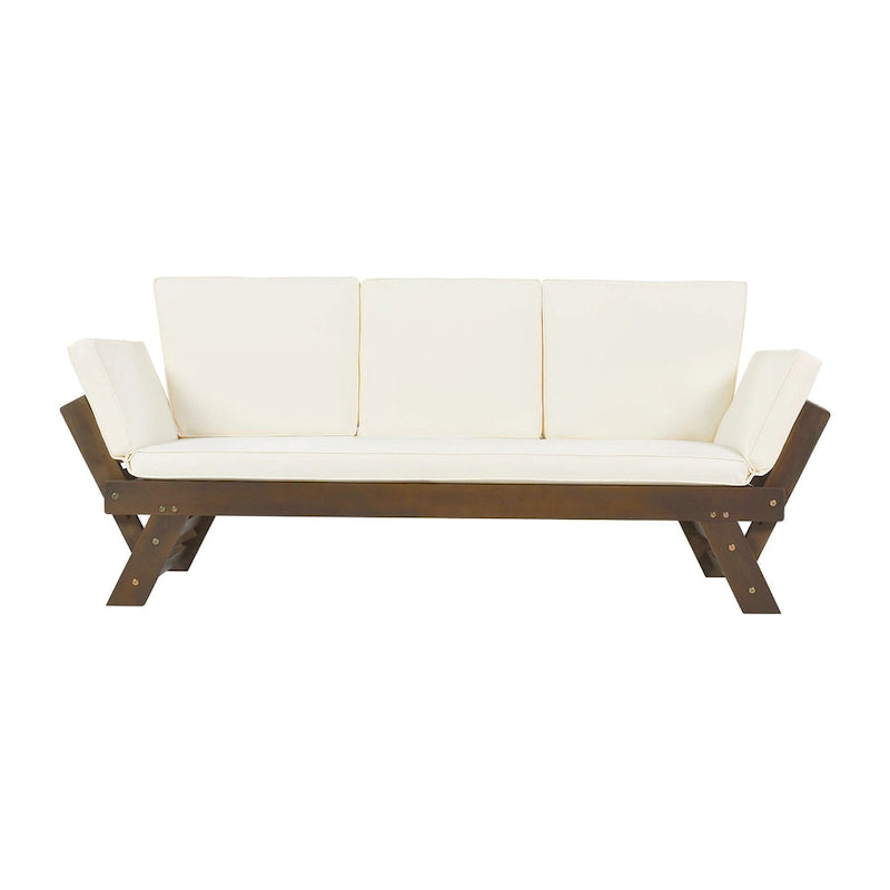 Outdoor Adjustable Patio Wooden Daybed Sofa Chaise Lounge with Cushions
