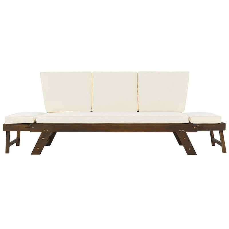 Outdoor Adjustable Patio Wooden Daybed Sofa Chaise Lounge with Cushions