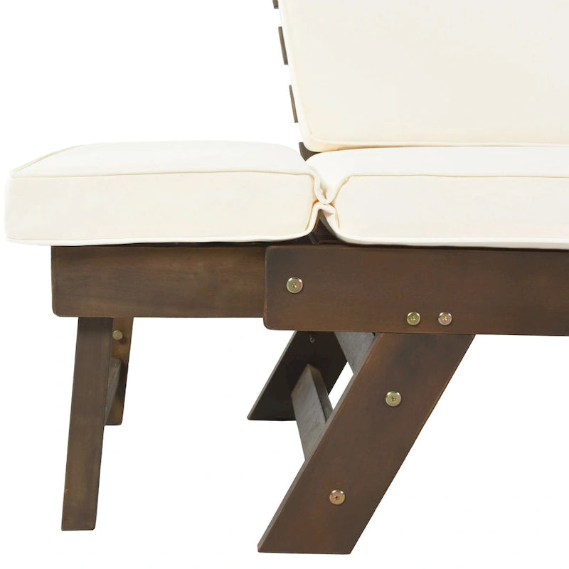 Outdoor Adjustable Patio Wooden Daybed Sofa Chaise Lounge with Cushions