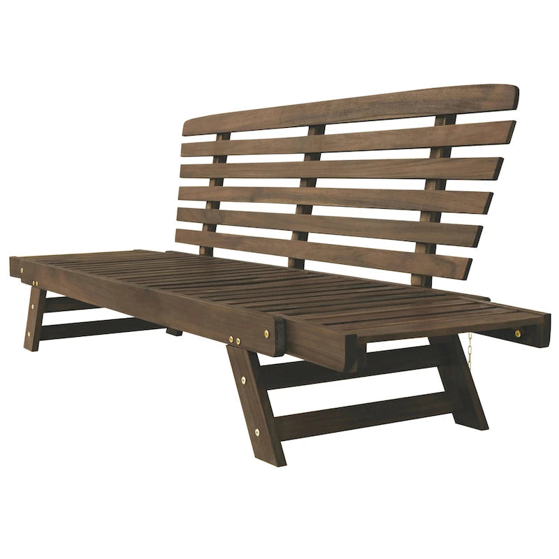 Outdoor Adjustable Patio Wooden Daybed Sofa Chaise Lounge with Cushions