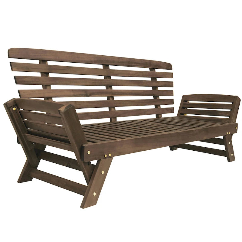 Outdoor Adjustable Patio Wooden Daybed Sofa Chaise Lounge with Cushions