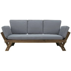 Outdoor Adjustable Patio Wooden Daybed Sofa Chaise Lounge with Cushions