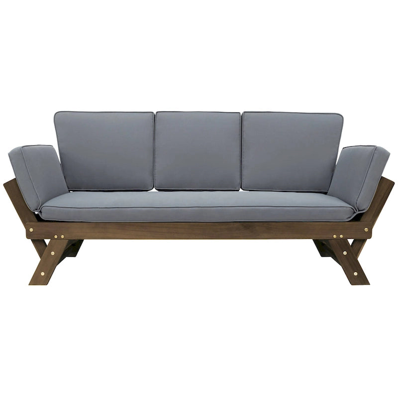Outdoor Adjustable Patio Wooden Daybed Sofa Chaise Lounge with Cushions