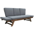Outdoor Adjustable Patio Wooden Daybed Sofa Chaise Lounge with Cushions