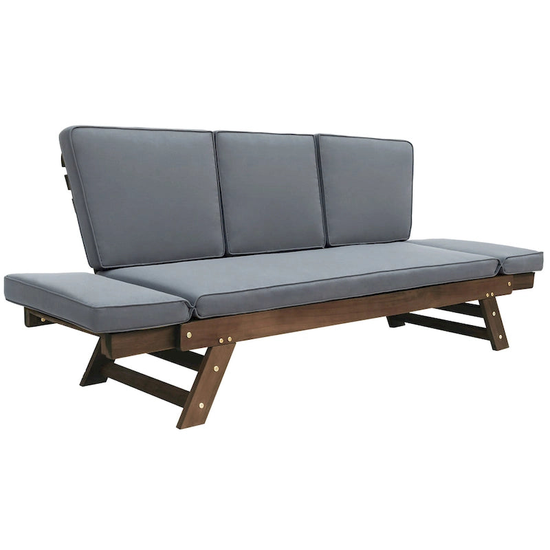Outdoor Adjustable Patio Wooden Daybed Sofa Chaise Lounge with Cushions