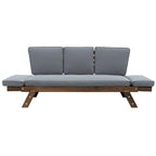 Outdoor Adjustable Patio Wooden Daybed Sofa Chaise Lounge with Cushions