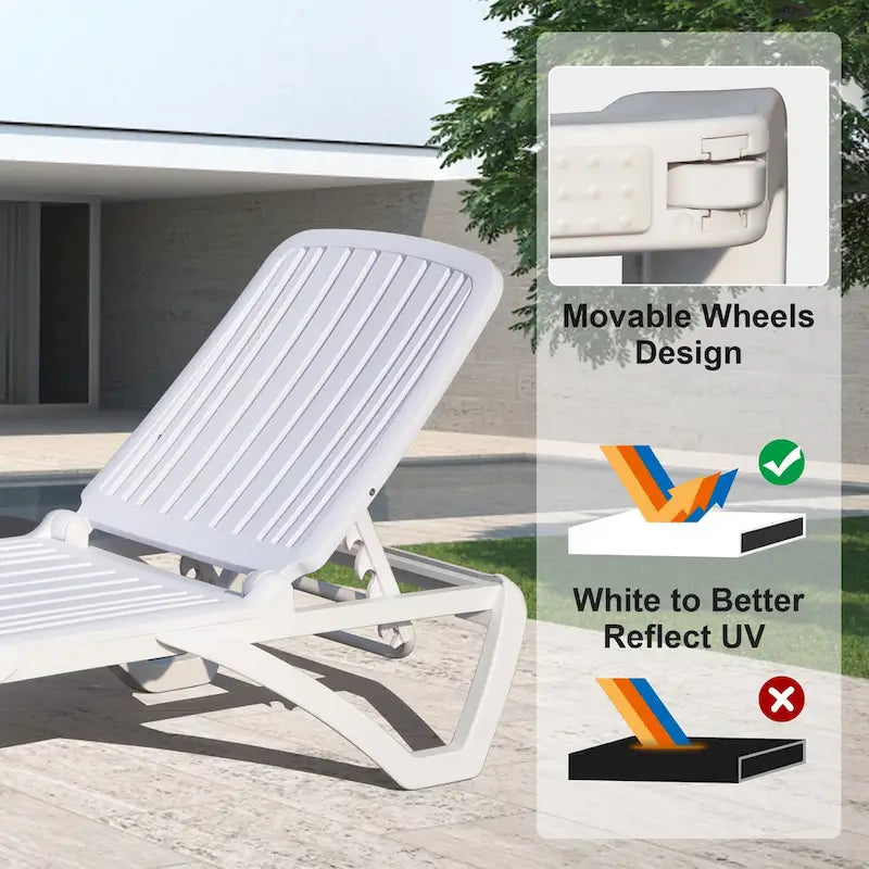 Outdoor Chaise Lounge, Pool Lounge Chair Plastic Adjustable Recliner In-Pool Lounger Tanning Lounge Chair