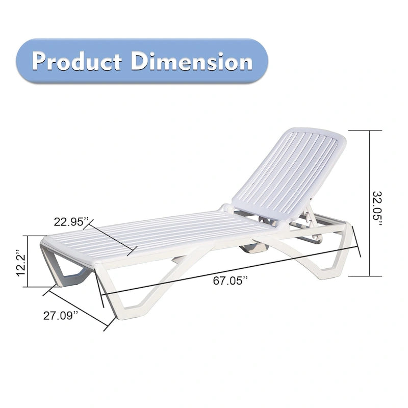 Outdoor Chaise Lounge, Pool Lounge Chair Plastic Adjustable Recliner In-Pool Lounger Tanning Lounge Chair