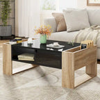 Modern Coffee Table, Two-Tone Center Table with Open Storage Shelf and 2 Drawers, Suitable for Living Room, Bedroom