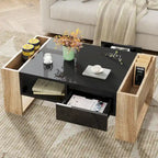 Modern Coffee Table, Two-Tone Center Table with Open Storage Shelf and 2 Drawers, Suitable for Living Room, Bedroom