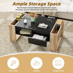 Modern Coffee Table, Two-Tone Center Table with Open Storage Shelf and 2 Drawers, Suitable for Living Room, Bedroom