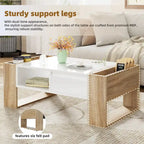 Modern Coffee Table, Two-Tone Center Table with Open Storage Shelf and 2 Drawers, Suitable for Living Room, Bedroom