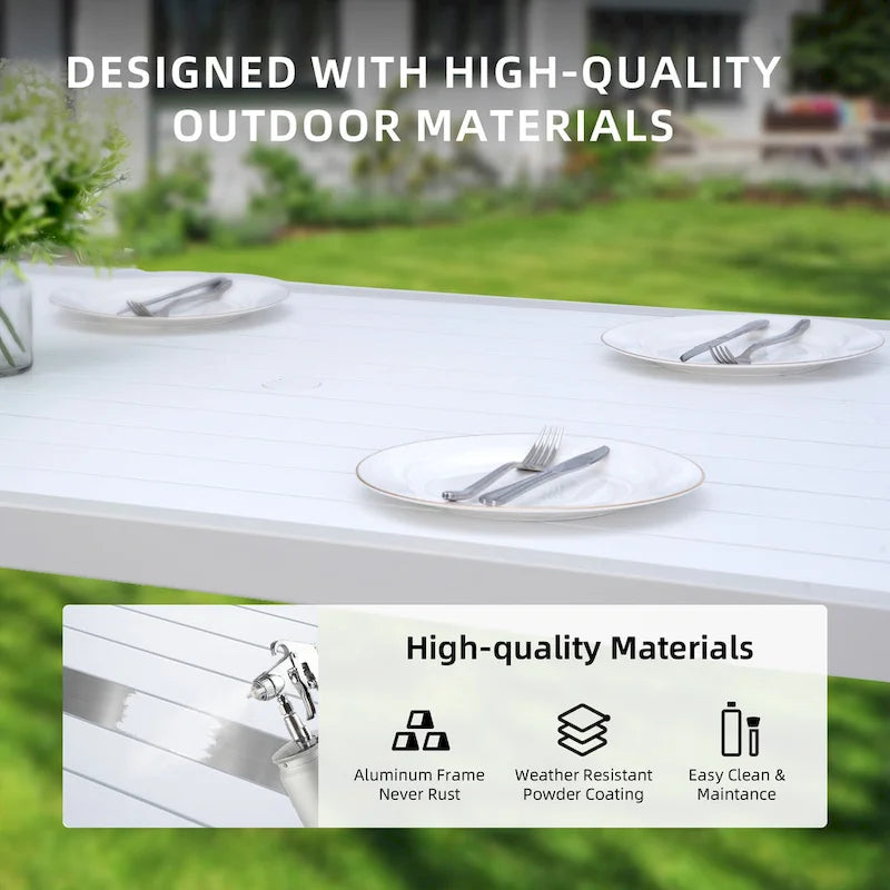 GDFStudio - Matte White & Grayish 6-Piece Patio Aluminum Dining Set with Sunbrella Cushions