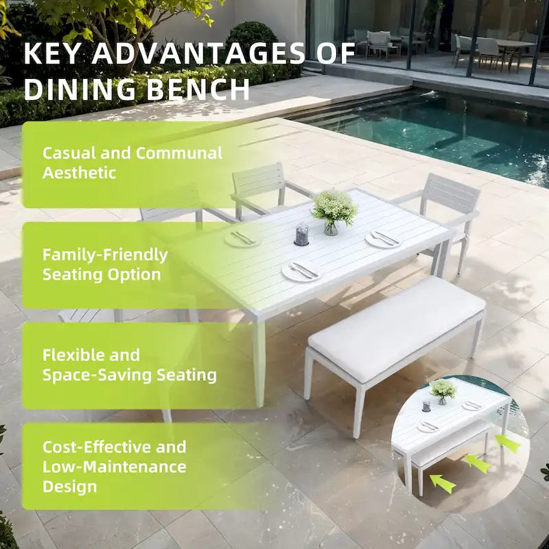 GDFStudio - Matte White & Grayish 6-Piece Patio Aluminum Dining Set with Sunbrella Cushions