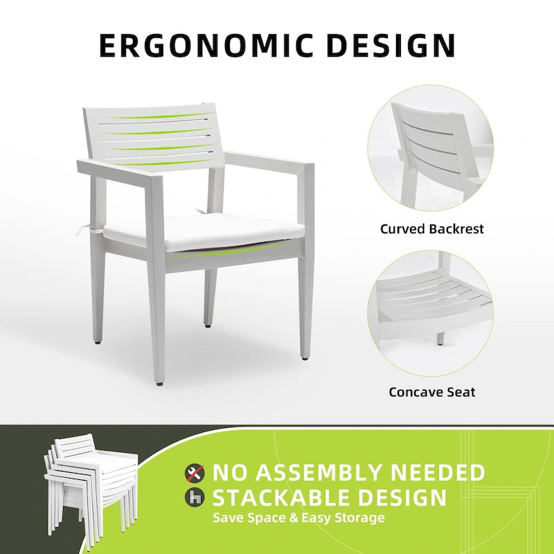 GDFStudio - Matte White & Grayish 6-Piece Patio Aluminum Dining Set with Sunbrella Cushions