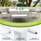 GDFStudio - Matte White & Grayish 6-Piece Patio Aluminum Dining Set with Sunbrella Cushions