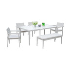 GDFStudio - Matte White & Grayish 6-Piece Patio Aluminum Dining Set with Sunbrella Cushions