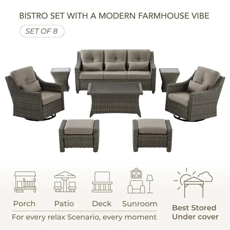 Murphy 8-Piece Outdoor Wicker Patio Furniture Conversation Sofa Sets