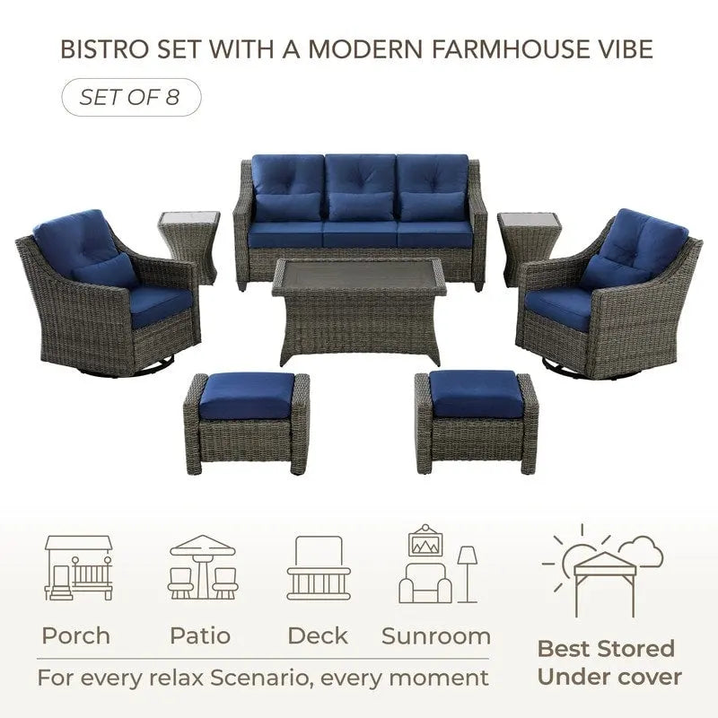 Murphy 8-Piece Outdoor Wicker Patio Furniture Conversation Sofa Sets