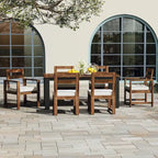 7 Piece Patio Table and Chairs Set, Wood Dining Table Set for 6 with Umbrella Hole, 2 Armchairs & 4 Side Chairs