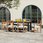 7 Piece Patio Table and Chairs Set, Wood Dining Table Set for 6 with Umbrella Hole, 2 Armchairs & 4 Side Chairs
