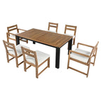 7 Piece Patio Table and Chairs Set, Wood Dining Table Set for 6 with Umbrella Hole, 2 Armchairs & 4 Side Chairs