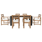 7 Piece Patio Table and Chairs Set, Wood Dining Table Set for 6 with Umbrella Hole, 2 Armchairs & 4 Side Chairs