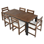 7 Piece Patio Table and Chairs Set, Wood Dining Table Set for 6 with Umbrella Hole, 2 Armchairs & 4 Side Chairs