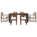 7 Piece Patio Table and Chairs Set, Wood Dining Table Set for 6 with Umbrella Hole, 2 Armchairs & 4 Side Chairs
