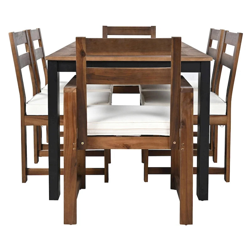 7 Piece Patio Table and Chairs Set, Wood Dining Table Set for 6 with Umbrella Hole, 2 Armchairs & 4 Side Chairs