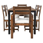 7 Piece Patio Table and Chairs Set, Wood Dining Table Set for 6 with Umbrella Hole, 2 Armchairs & 4 Side Chairs