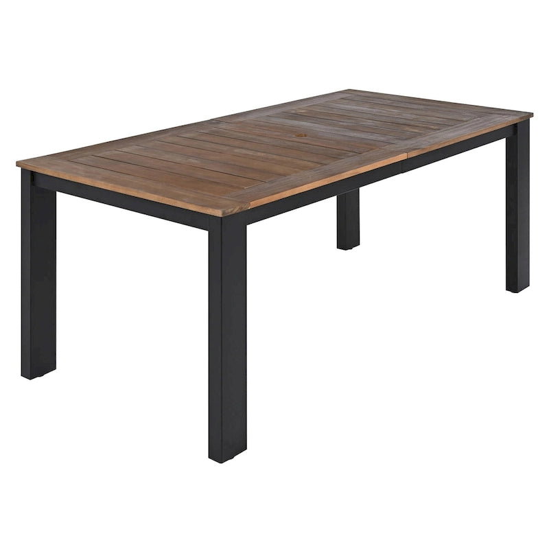 7 Piece Patio Table and Chairs Set, Wood Dining Table Set for 6 with Umbrella Hole, 2 Armchairs & 4 Side Chairs