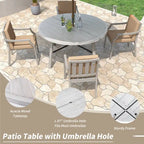 Outdoor Dinning Set 4-Person Outdoor Wooden Dinning Set with an Umbrella Hole and Removable Cushions