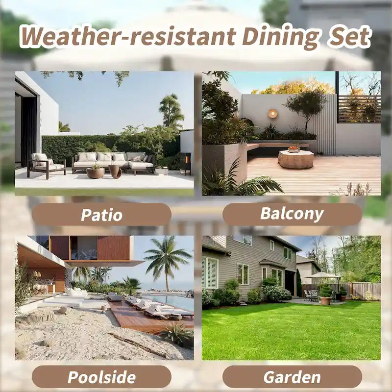 Outdoor Dinning Set 4-Person Outdoor Wooden Dinning Set with an Umbrella Hole and Removable Cushions