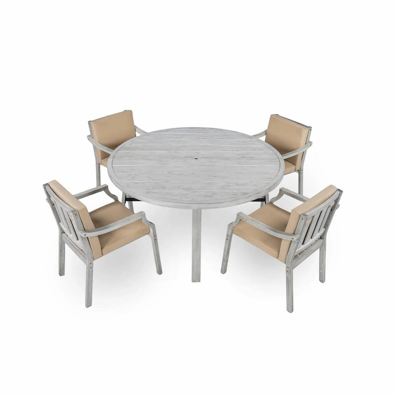 Outdoor Dinning Set 4-Person Outdoor Wooden Dinning Set with an Umbrella Hole and Removable Cushions