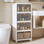 Javlergo 4 Tier Bathroom Storage Cabinet Storage Bins with Lid Stackable Storage Boxes Foldable Storage Organizers