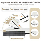 Outdoor Double Chaise Lounge Chair with 5-Position Adjustable Backrest, Patio PE Rattan Reclining Chair 2-Person Sunbed Daybed