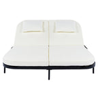 Outdoor Double Chaise Lounge Chair with 5-Position Adjustable Backrest, Patio PE Rattan Reclining Chair 2-Person Sunbed Daybed