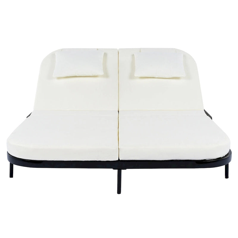 Outdoor Double Chaise Lounge Chair with 5-Position Adjustable Backrest, Patio PE Rattan Reclining Chair 2-Person Sunbed Daybed