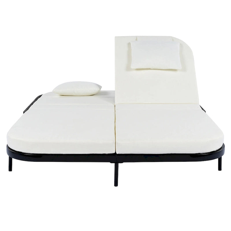 Outdoor Double Chaise Lounge Chair with 5-Position Adjustable Backrest, Patio PE Rattan Reclining Chair 2-Person Sunbed Daybed