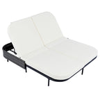 Outdoor Double Chaise Lounge Chair with 5-Position Adjustable Backrest, Patio PE Rattan Reclining Chair 2-Person Sunbed Daybed