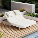 Outdoor Double Chaise Lounge Chair with 5-Position Adjustable Backrest, Patio PE Rattan Reclining Chair 2-Person Sunbed Daybed