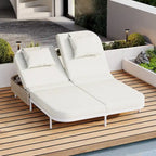 Outdoor Double Chaise Lounge Chair with 5-Position Adjustable Backrest, Patio PE Rattan Reclining Chair 2-Person Sunbed Daybed