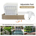 Outdoor Double Chaise Lounge Chair with 5-Position Adjustable Backrest, Patio PE Rattan Reclining Chair 2-Person Sunbed Daybed