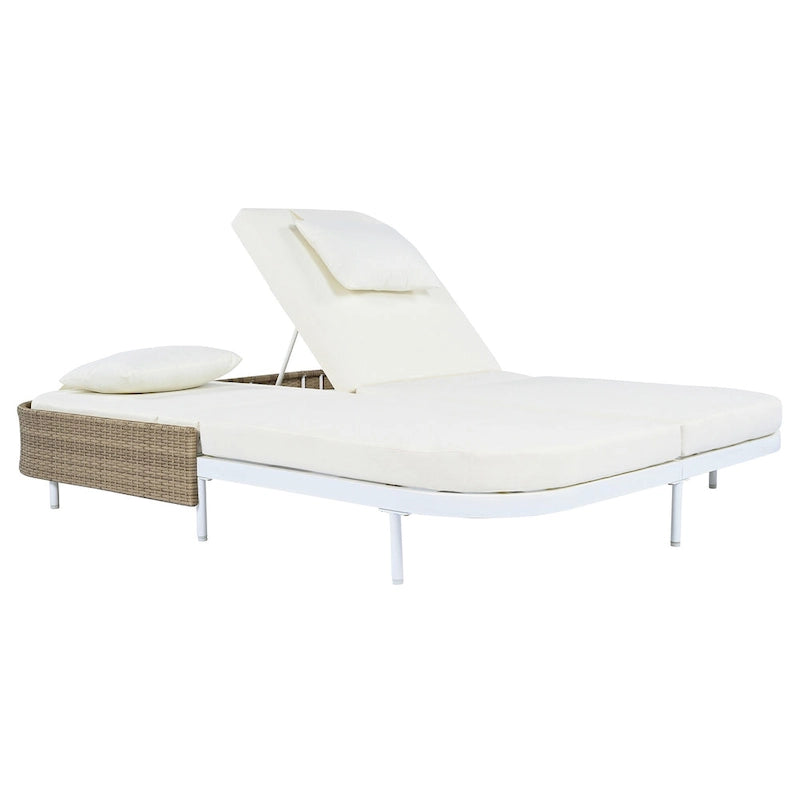 Outdoor Double Chaise Lounge Chair with 5-Position Adjustable Backrest, Patio PE Rattan Reclining Chair 2-Person Sunbed Daybed