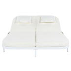 Outdoor Double Chaise Lounge Chair with 5-Position Adjustable Backrest, Patio PE Rattan Reclining Chair 2-Person Sunbed Daybed