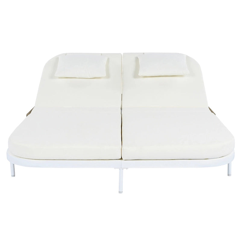 Outdoor Double Chaise Lounge Chair with 5-Position Adjustable Backrest, Patio PE Rattan Reclining Chair 2-Person Sunbed Daybed